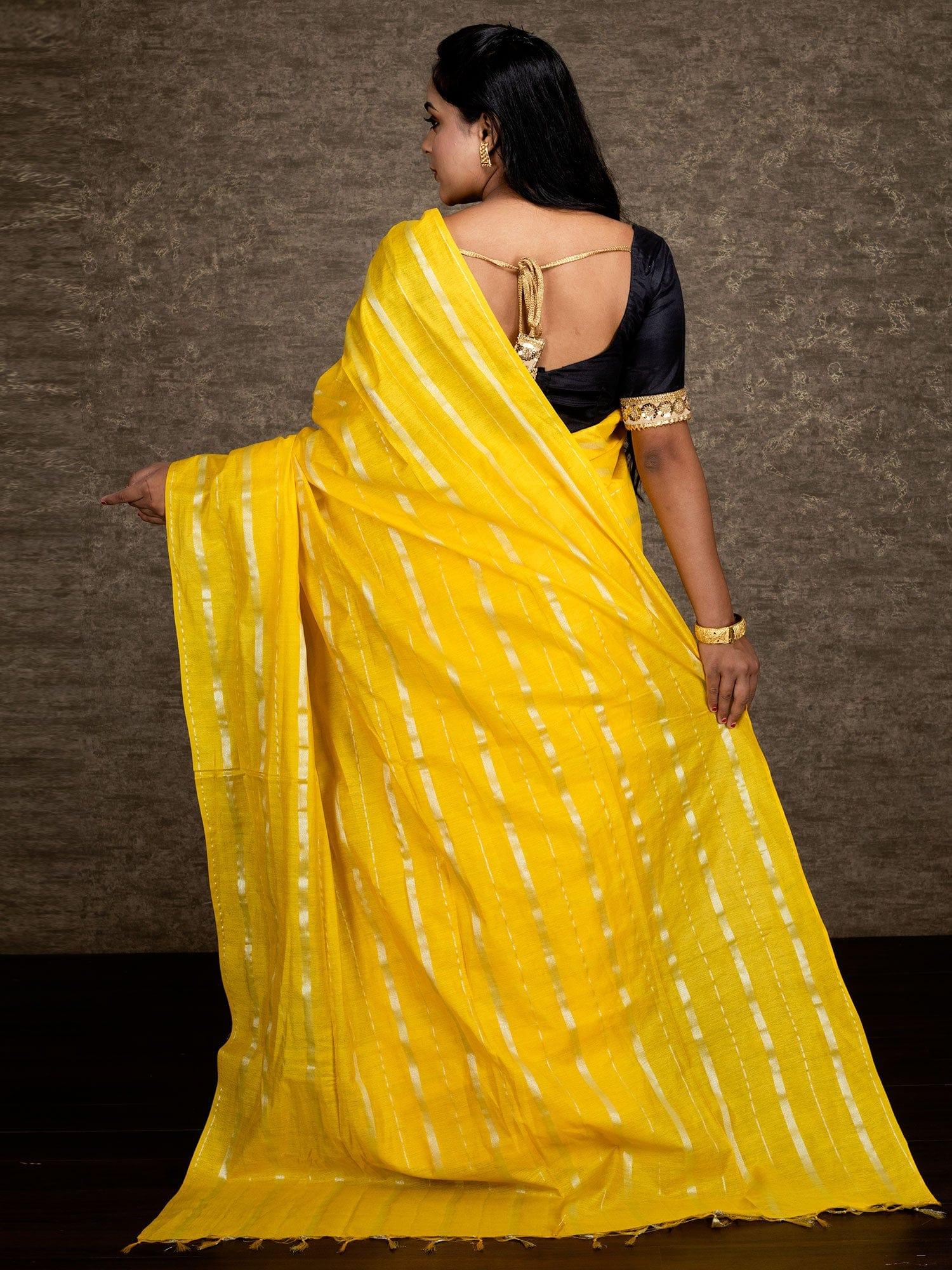 Unusual Yellow Woven Bhagal Puri Silk Saree - WeaversIndia