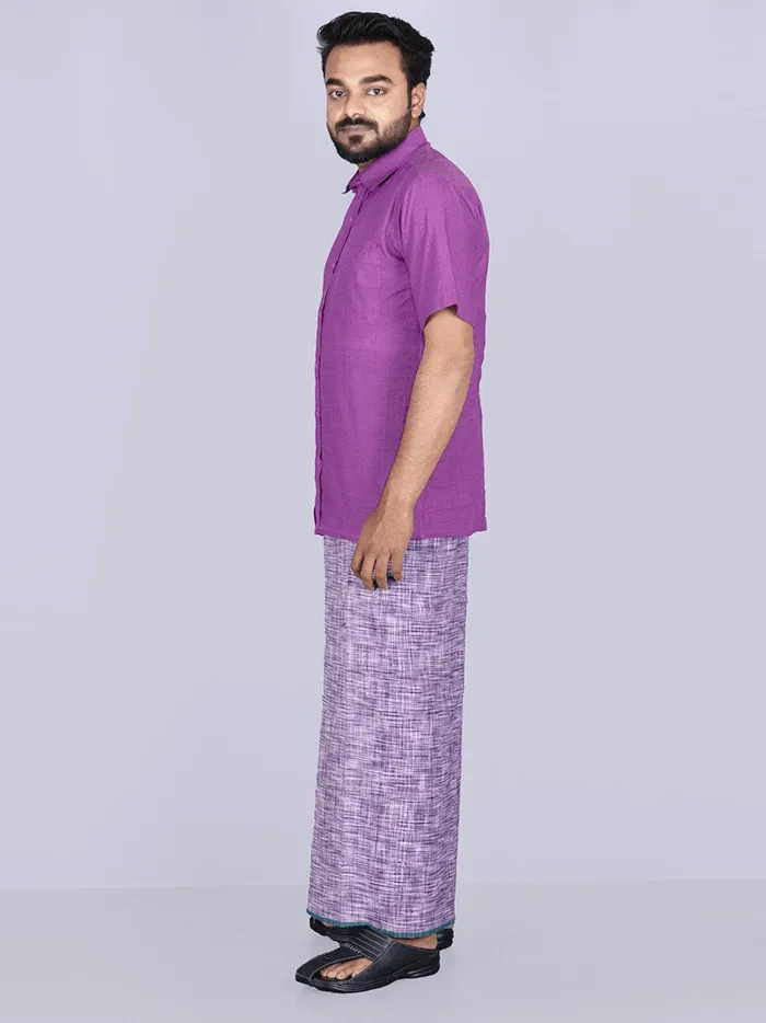 Violet Handwoven Cotton Lungi 2.10 Meter - WeaversIndia