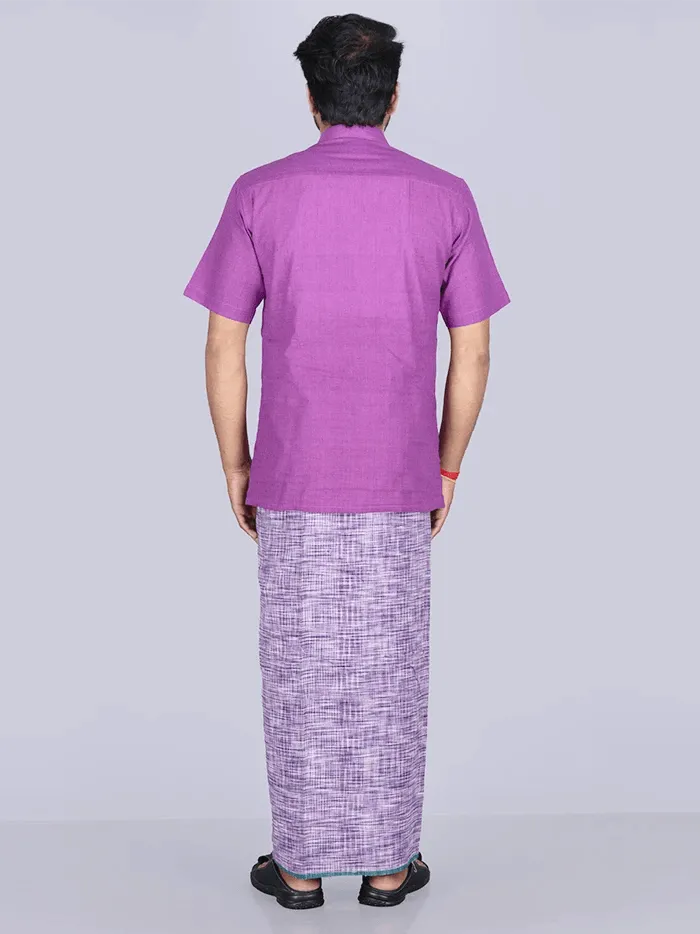 Violet Handwoven Cotton Lungi 2.10 Meter - WeaversIndia