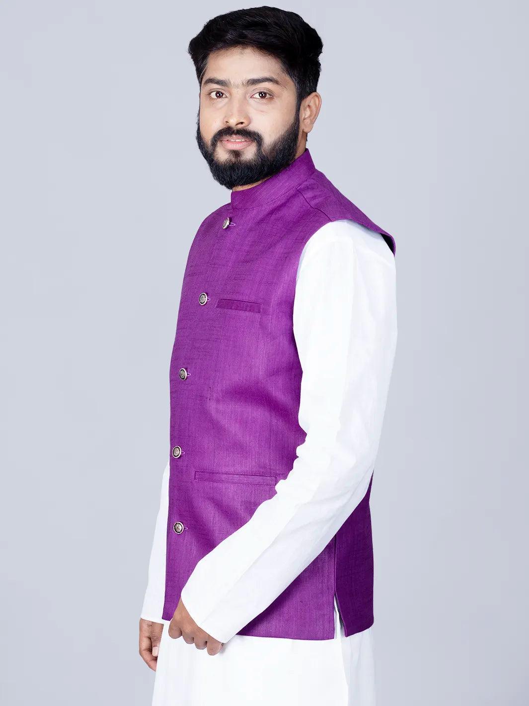 Violet Handwoven Cotton Modi Jacke - WeaversIndia