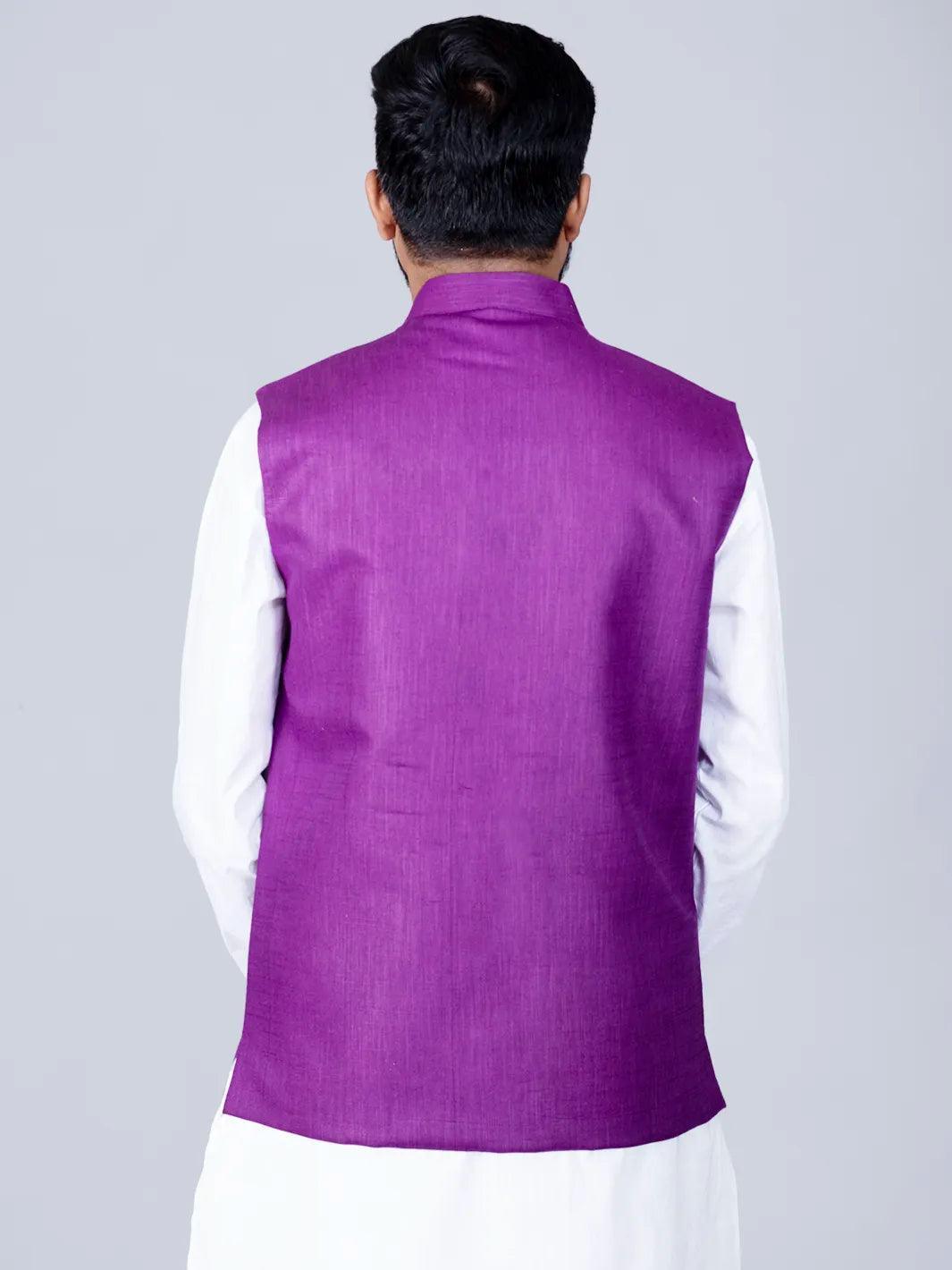 Violet Handwoven Cotton Modi Jacke - WeaversIndia