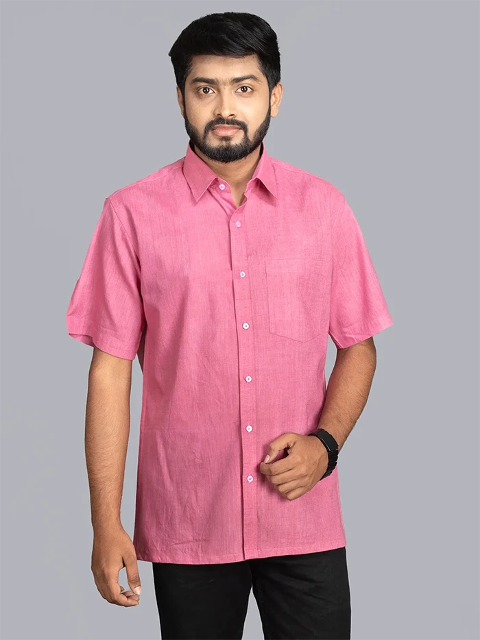 Pink Handwoven Organic Cotton Formal Men Shirt