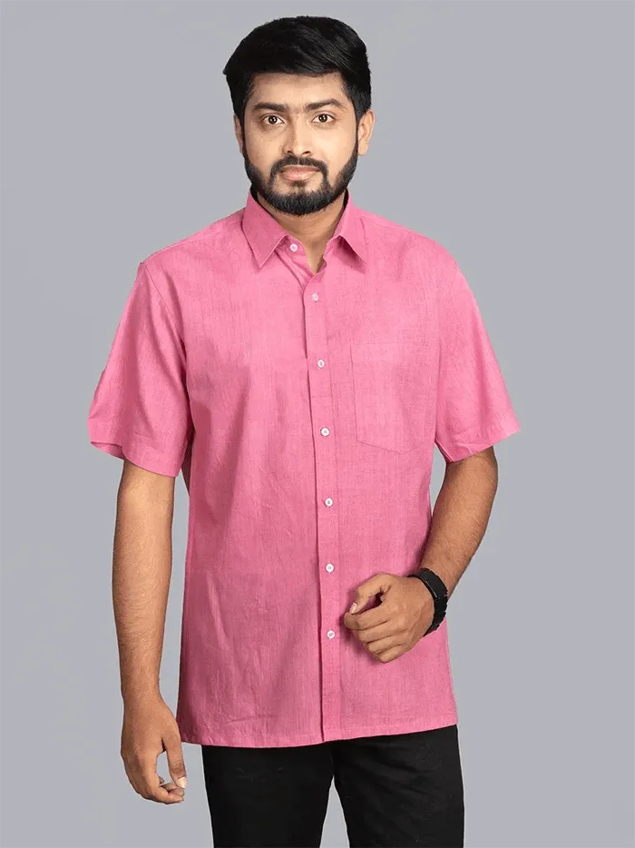 Pink Handwoven Organic Cotton Formal Men Shirt