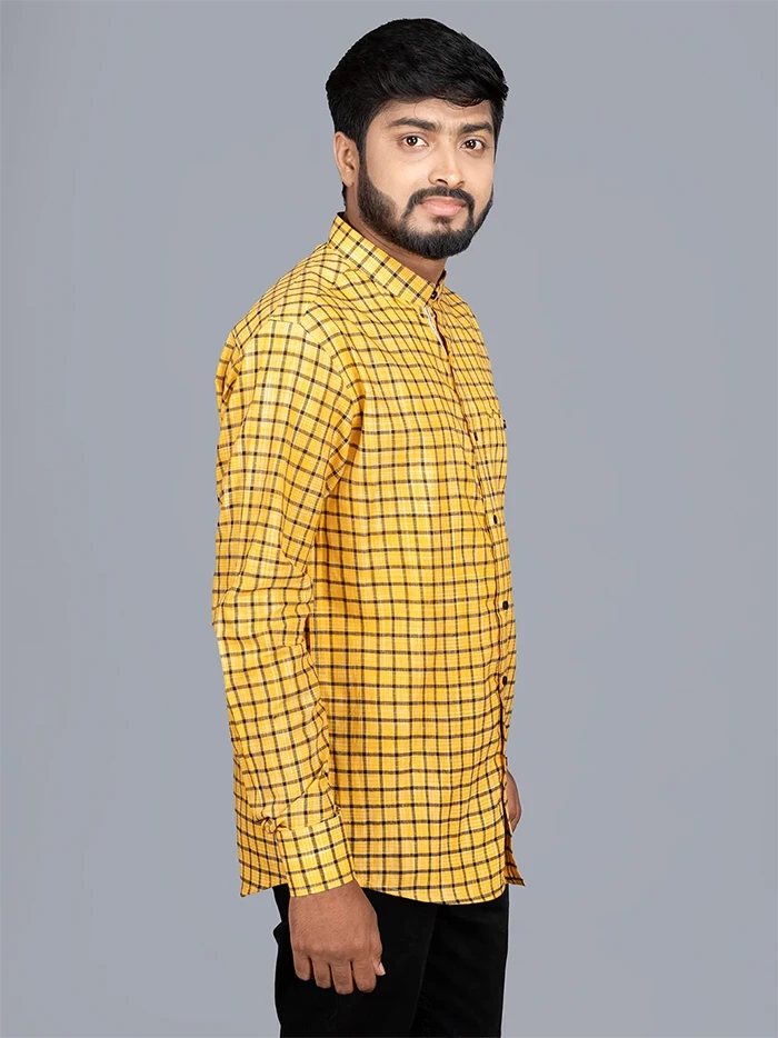 Handwoven Organic Cotton Checks Fitted Men Shirt