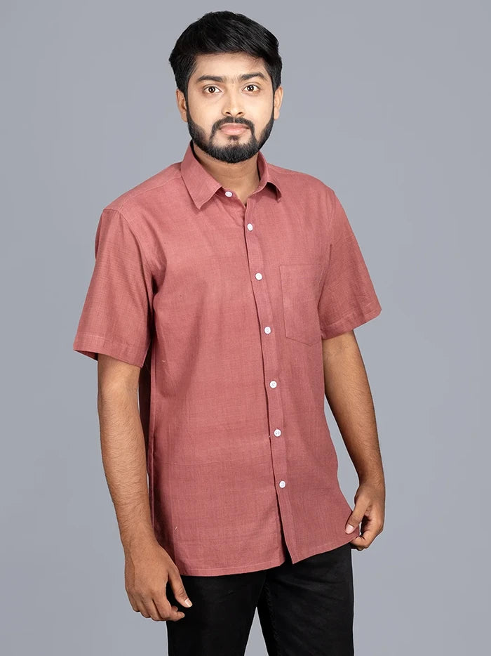 Rust Handwoven Organic Cotton Formal Men Shirt