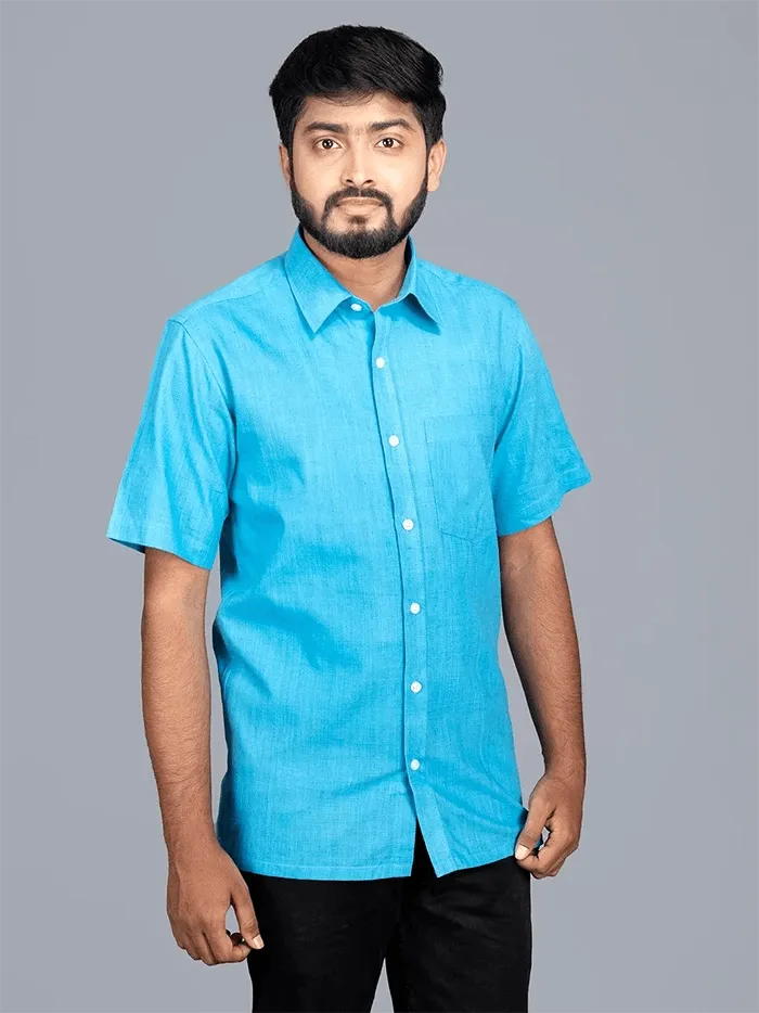 Sky Blue Handwoven Organic Cotton Formal Men Shirt