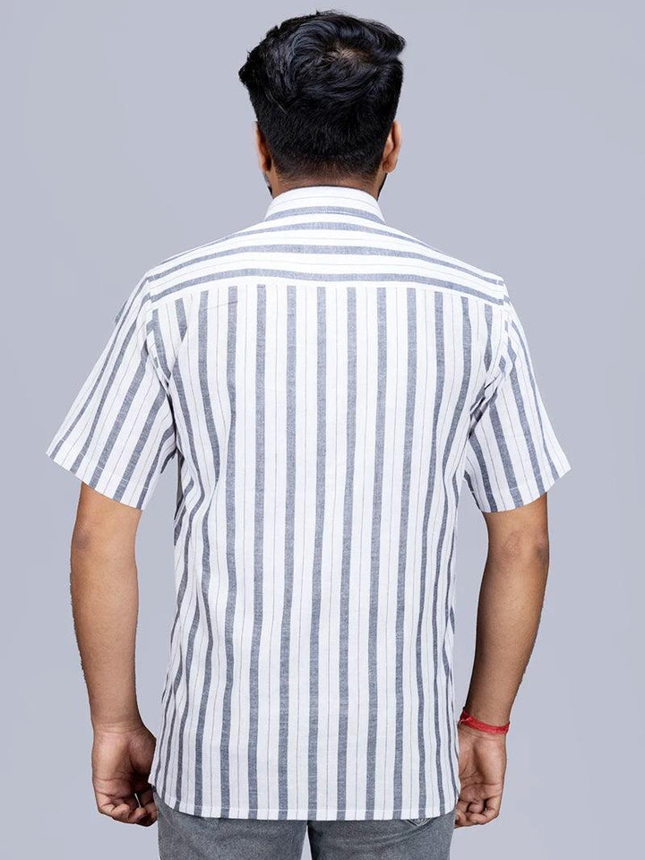 White Grey Striped Handwoven Organic Cotton Men Shirt - WeaversIndia