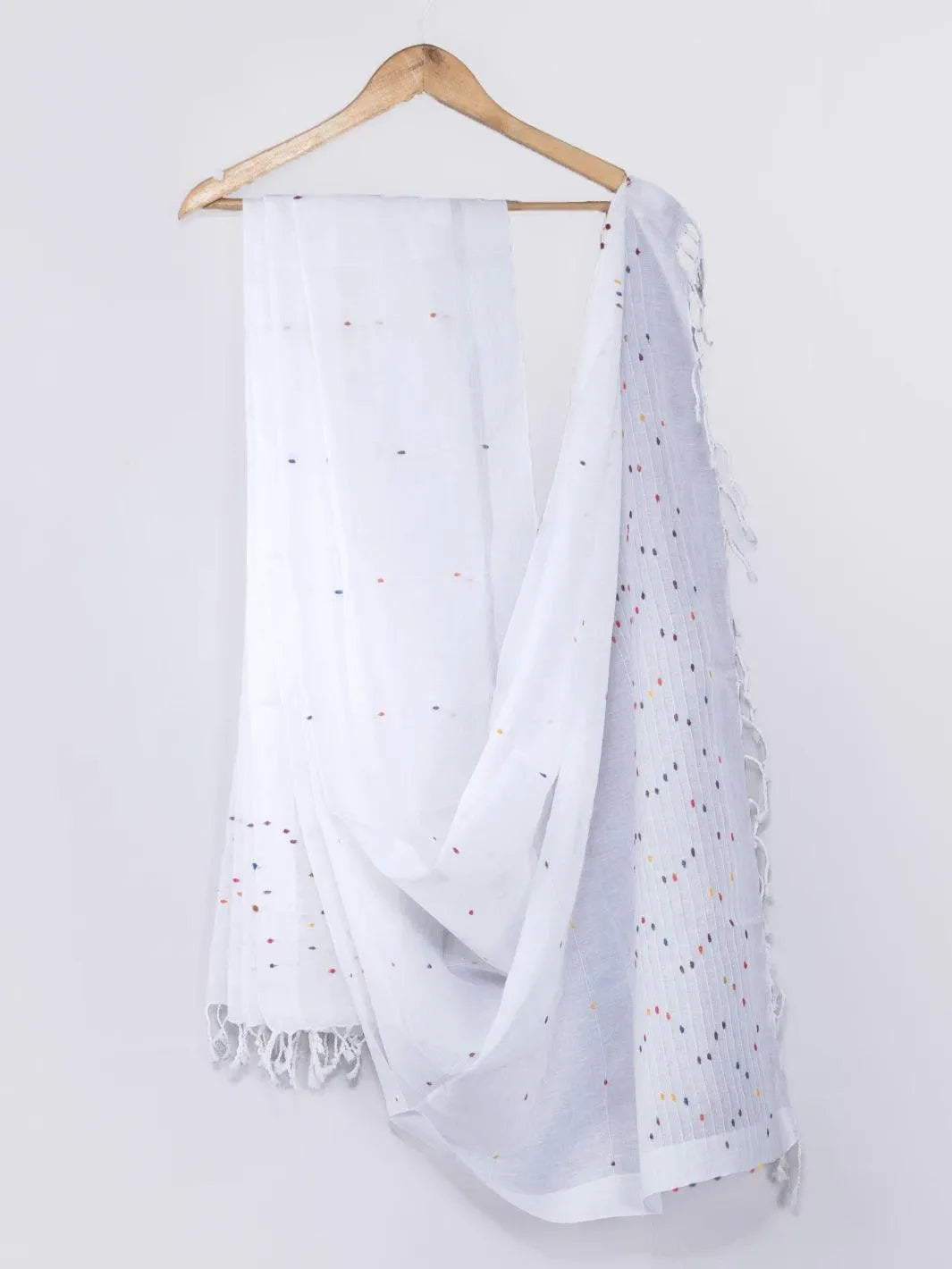 White Handwoven Cotton Dupatta - WeaversIndia