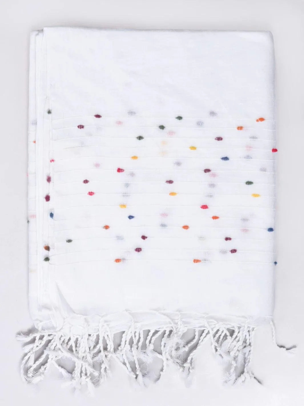 White Handwoven Cotton Dupatta - WeaversIndia