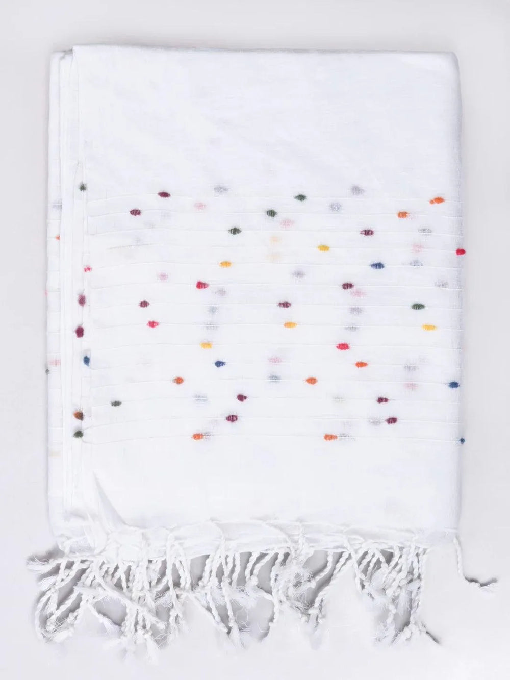 White Handwoven Cotton Dupatta - WeaversIndia