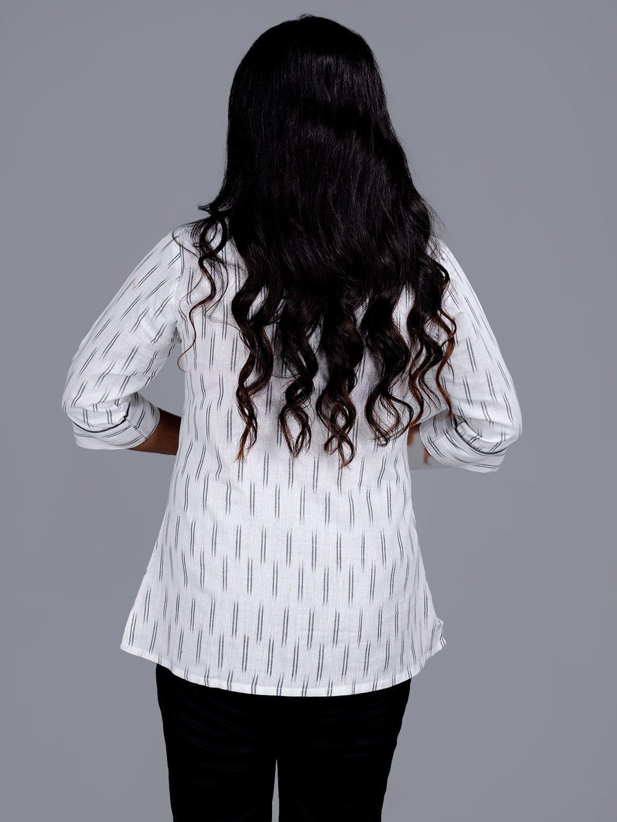 White Handwoven Ikkat Cotton Top - WeaversIndia