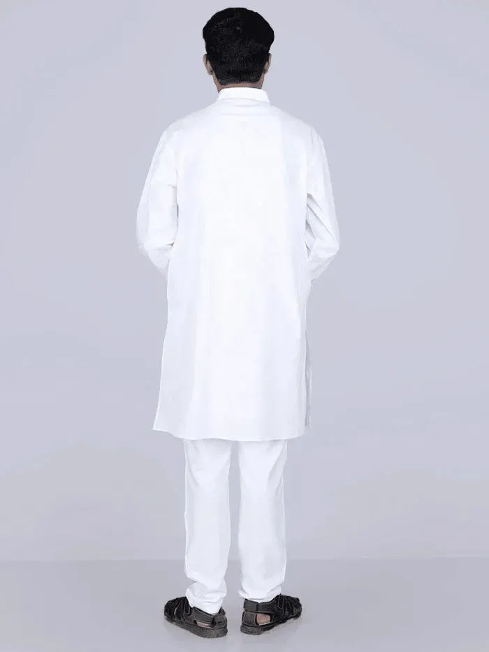 White Solid Handwoven Organic Cotton Men Kurta - WeaversIndia