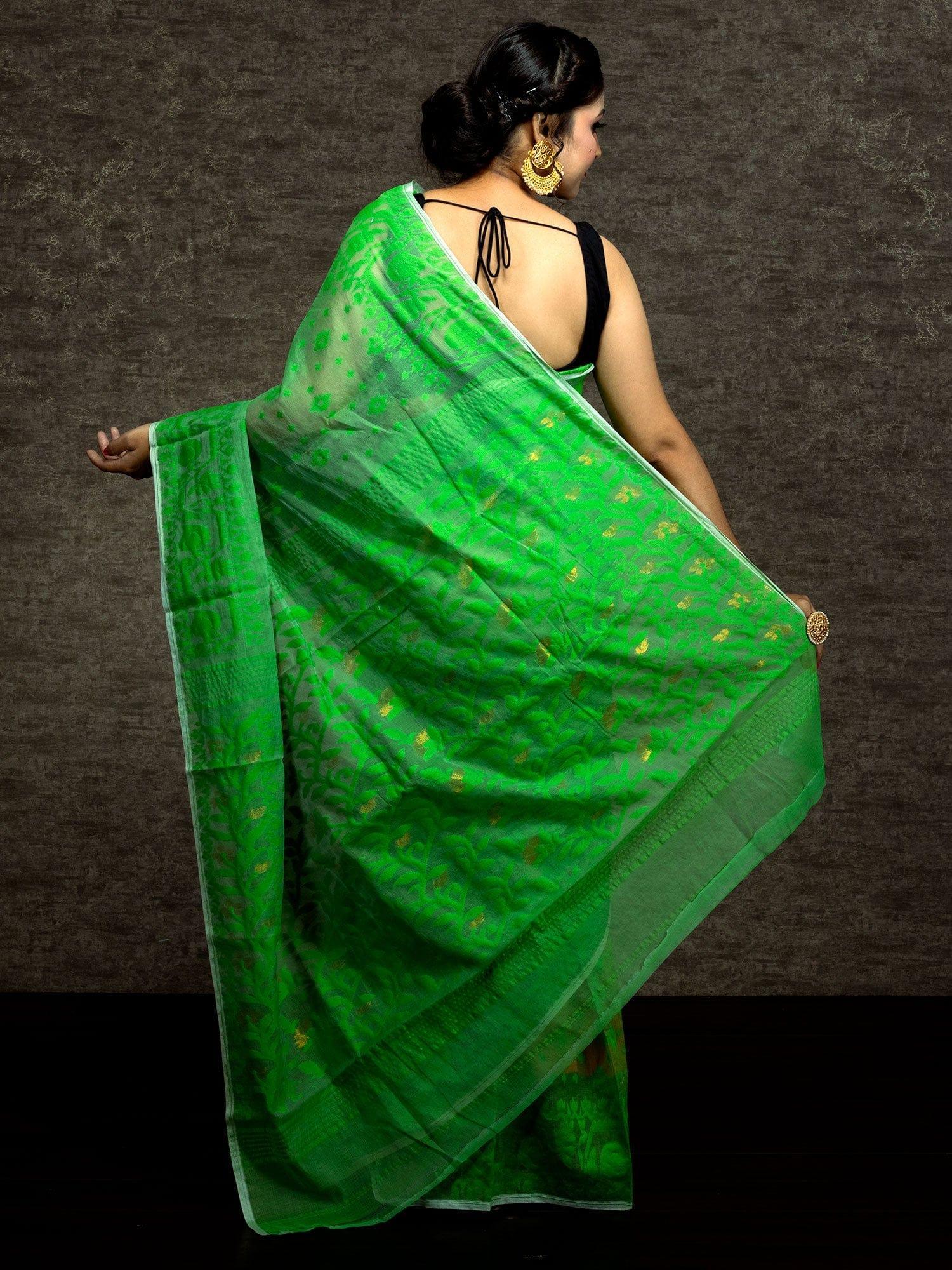 Wonderful Allover Green Soft Dhakai Jamdani Saree - WeaversIndia