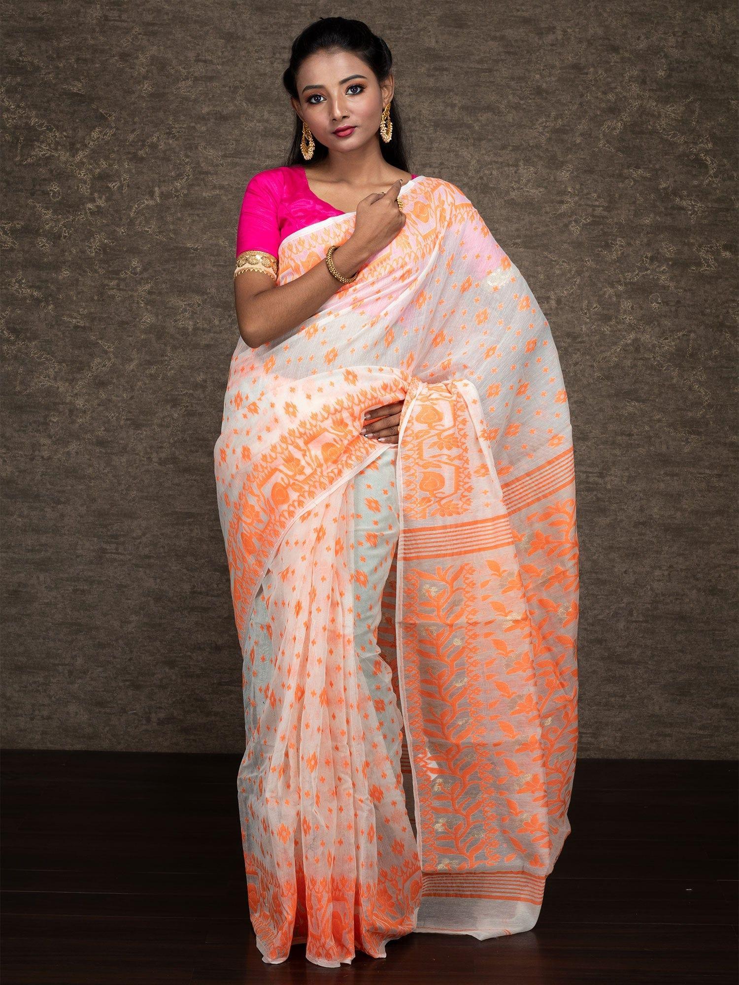 Wonderful Allover Off White Soft Dhakai Jamdani Saree - WeaversIndia