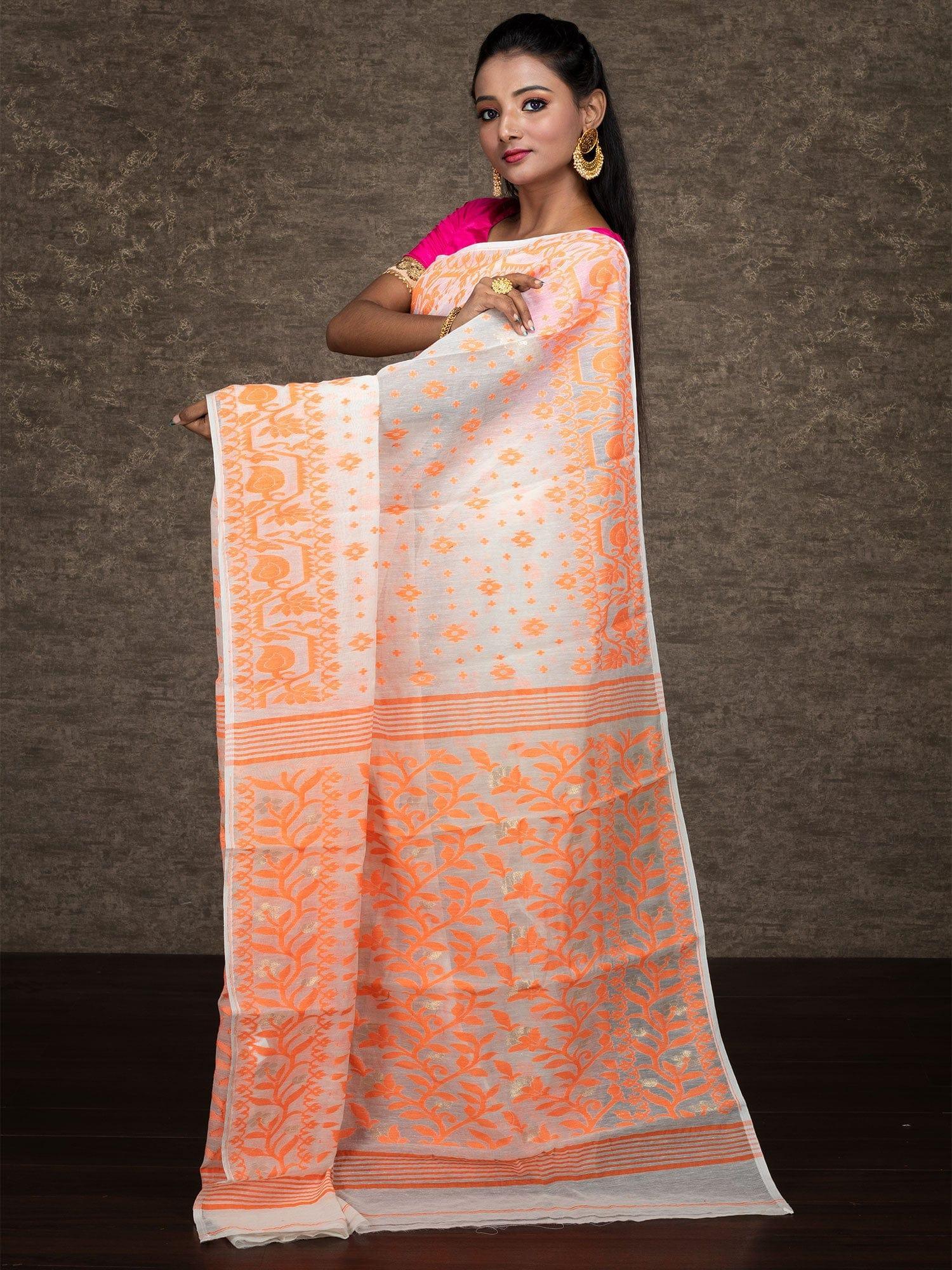 Wonderful Allover Off White Soft Dhakai Jamdani Saree - WeaversIndia