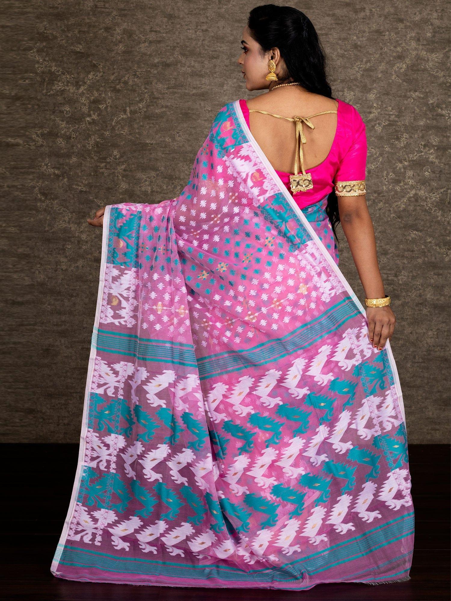 Wonderful Allover Pink Soft Dhakai Jamdani Saree - WeaversIndia