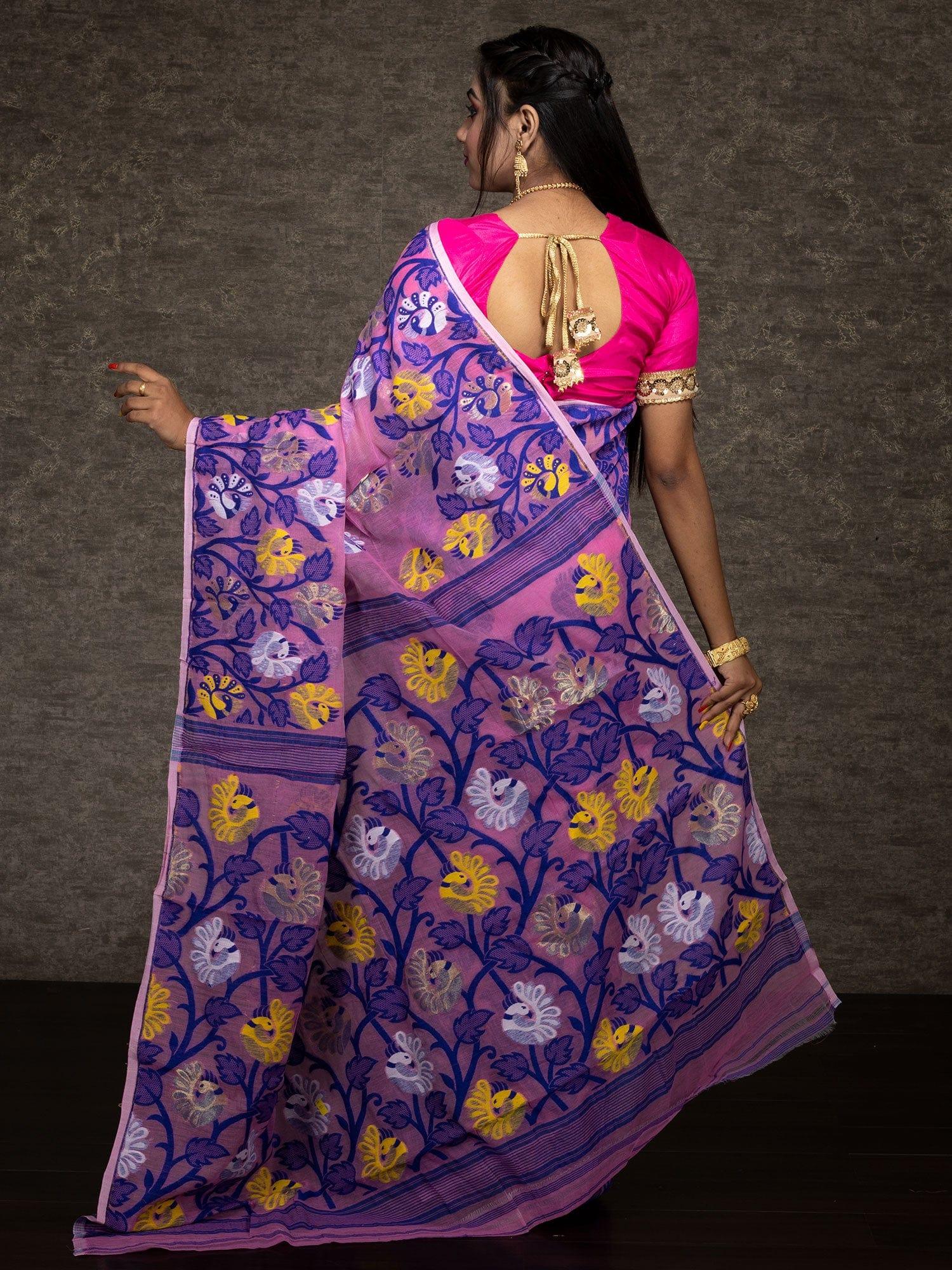 Wonderful Allover Pink Soft Dhakai Jamdani Saree - WeaversIndia