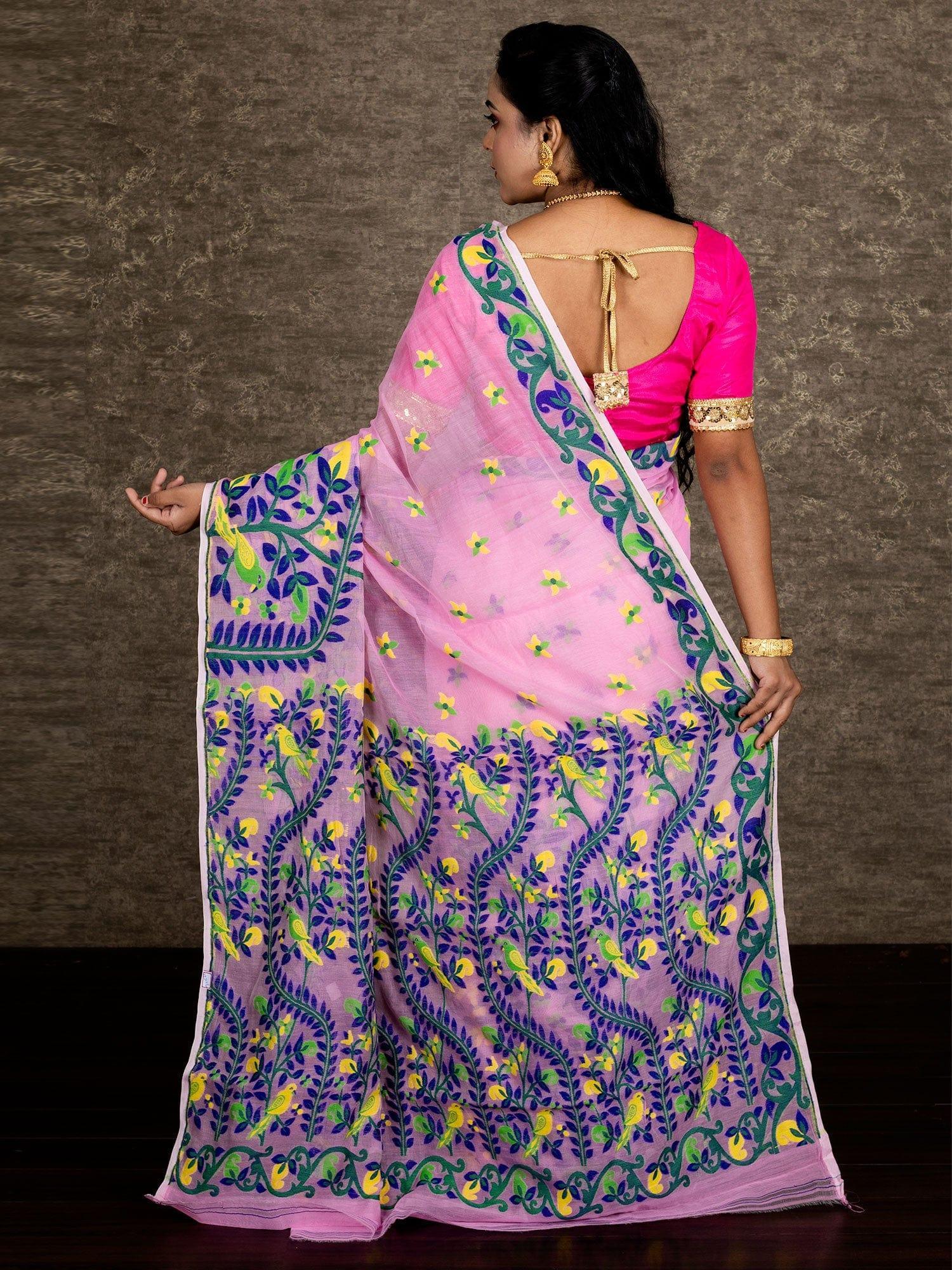 Wonderful Allover Pink Soft Dhakai Jamdani Saree - WeaversIndia