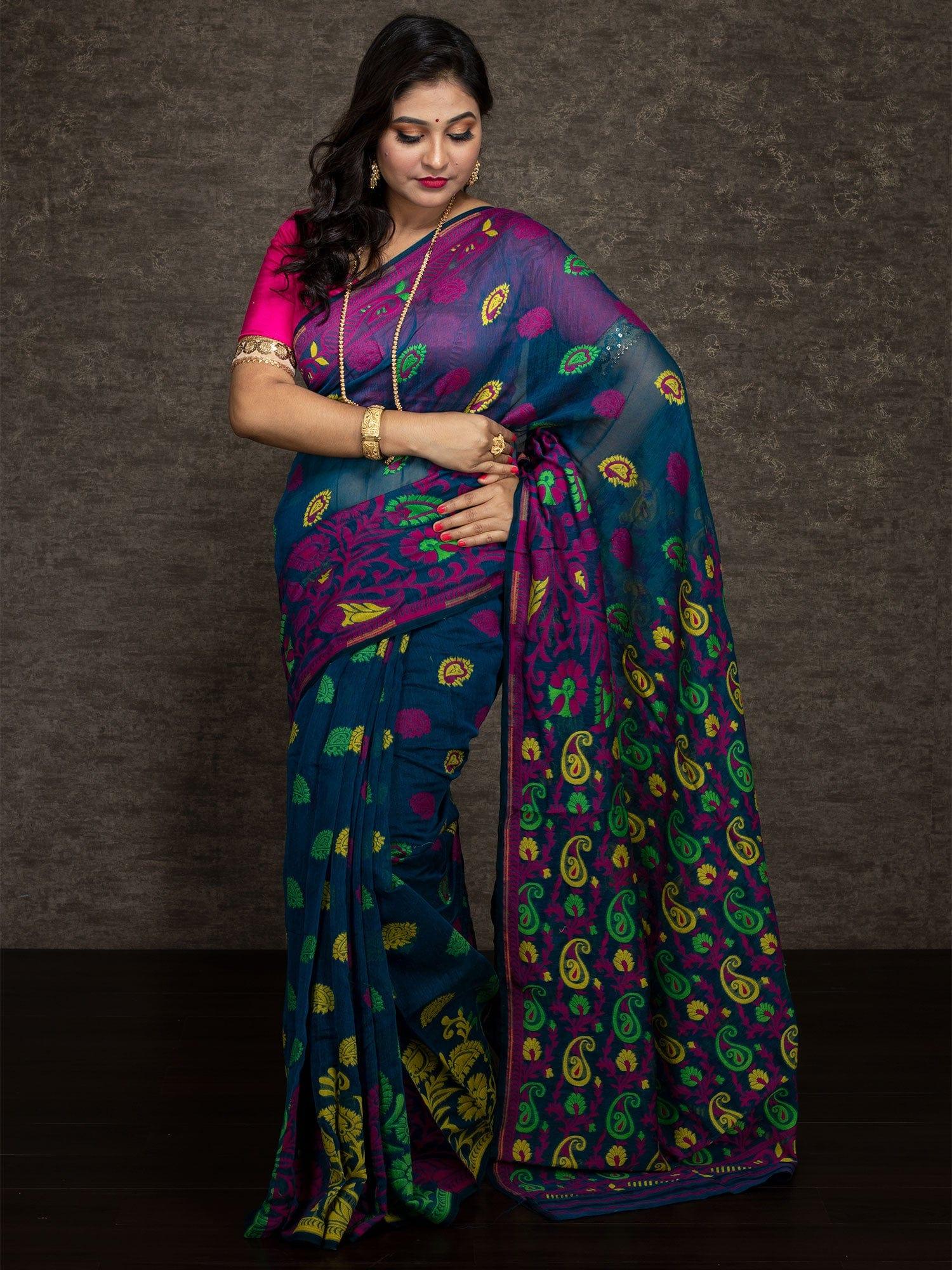 Wonderful Allover Soft Dhakai Jamdani Saree - WeaversIndia