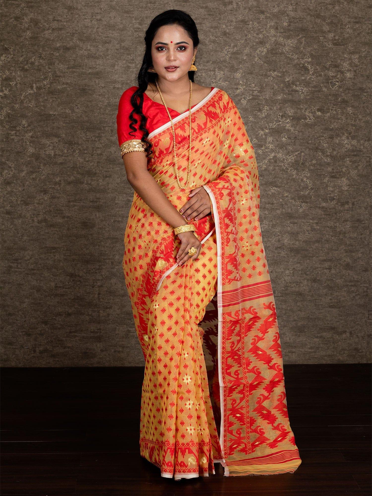 Wonderful Allover Vanilla Soft Dhakai Jamdani Saree - WeaversIndia