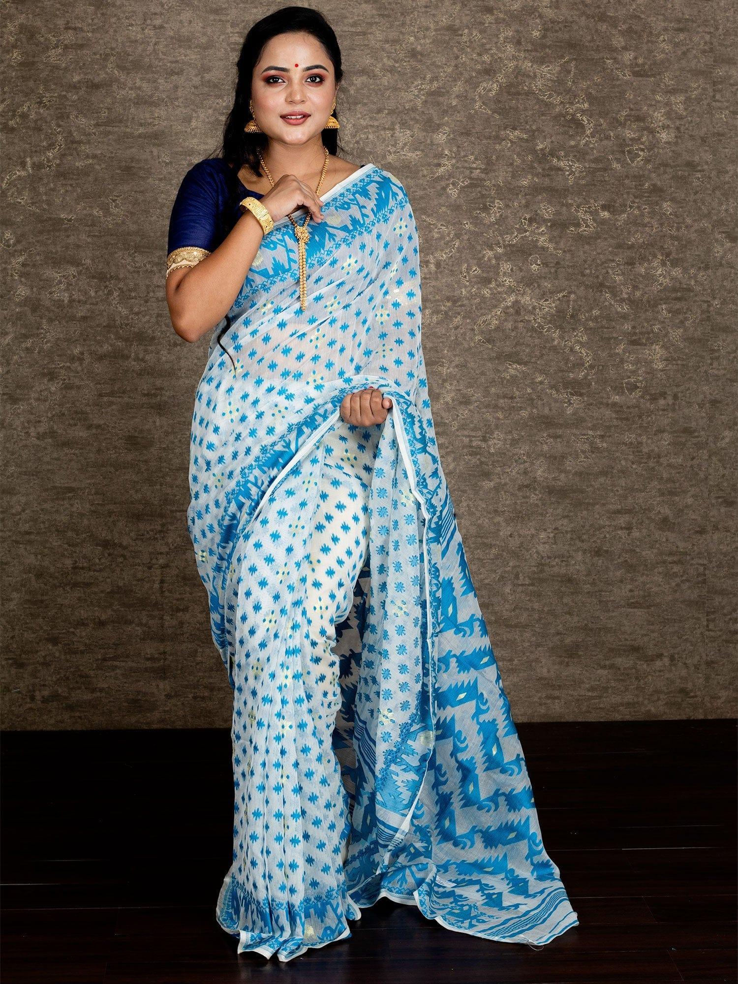 Wonderful Allover White Soft Dhakai Jamdani Saree - WeaversIndia