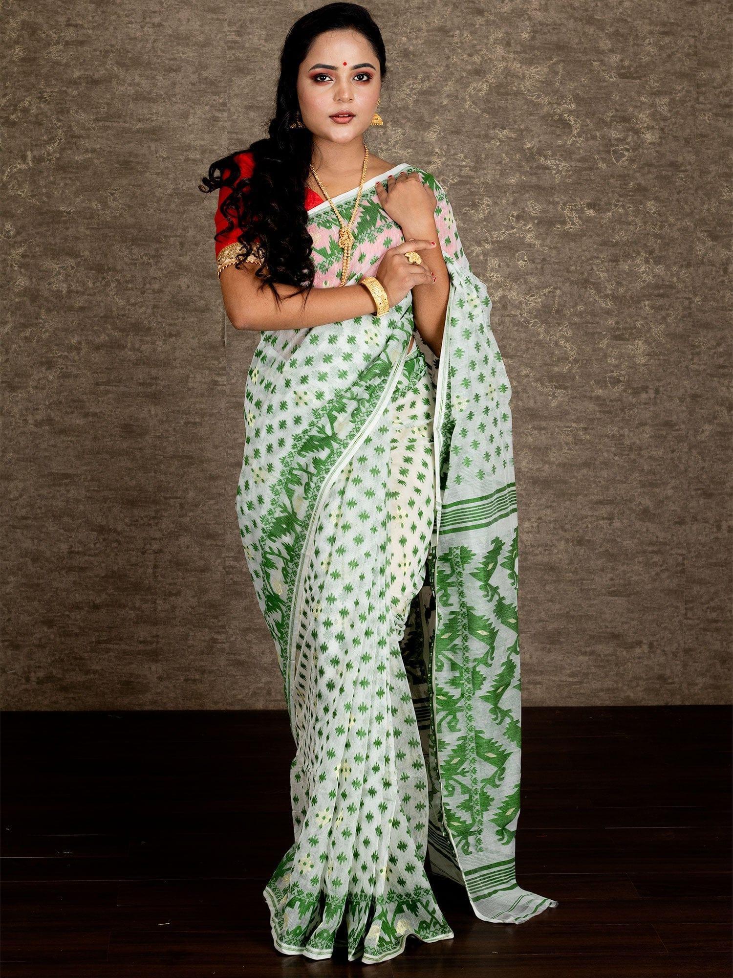 Beauty And Harmony In White Jamdani Saree – Bengal Looms India