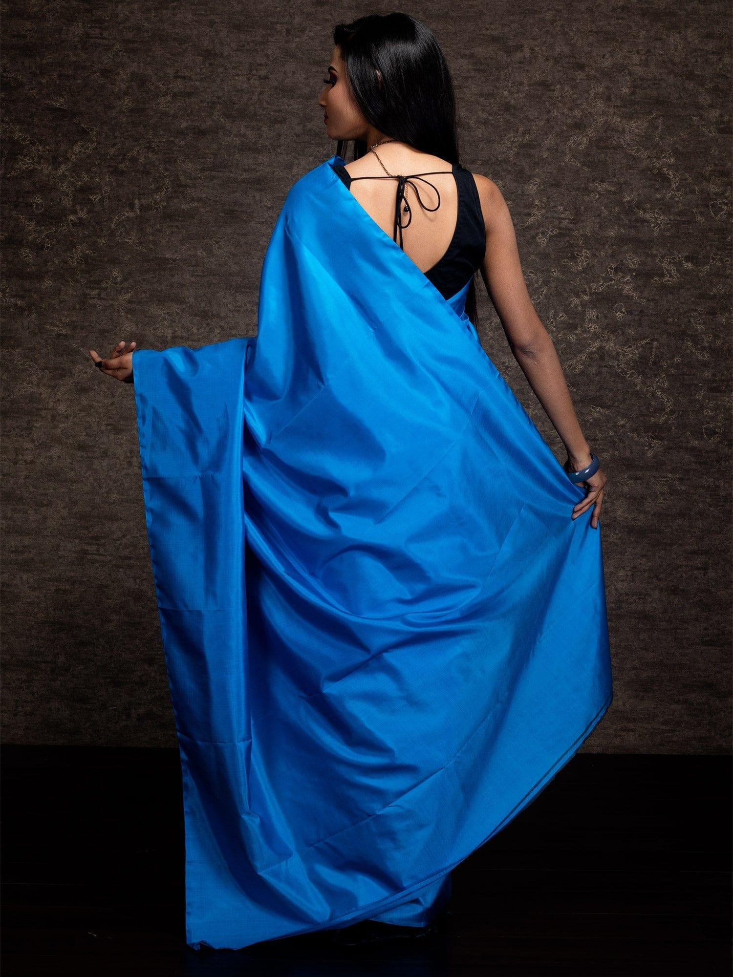 Wonderful Blue Plain Bishnupuri Katan Silk Saree - WeaversIndia