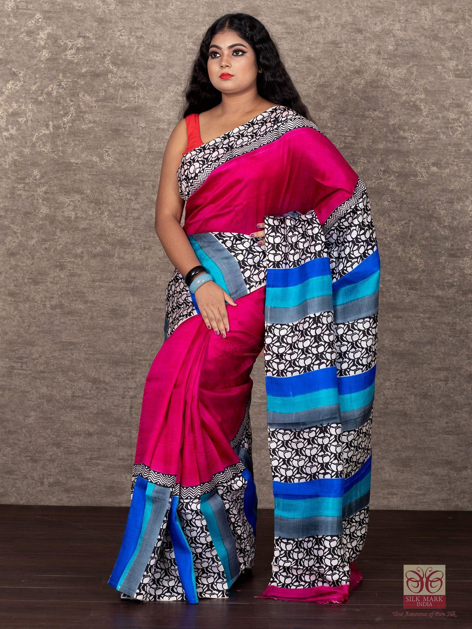 Wonderful Multi Color Par Anchal Block Printed Silk Saree Offer Price - WeaversIndia