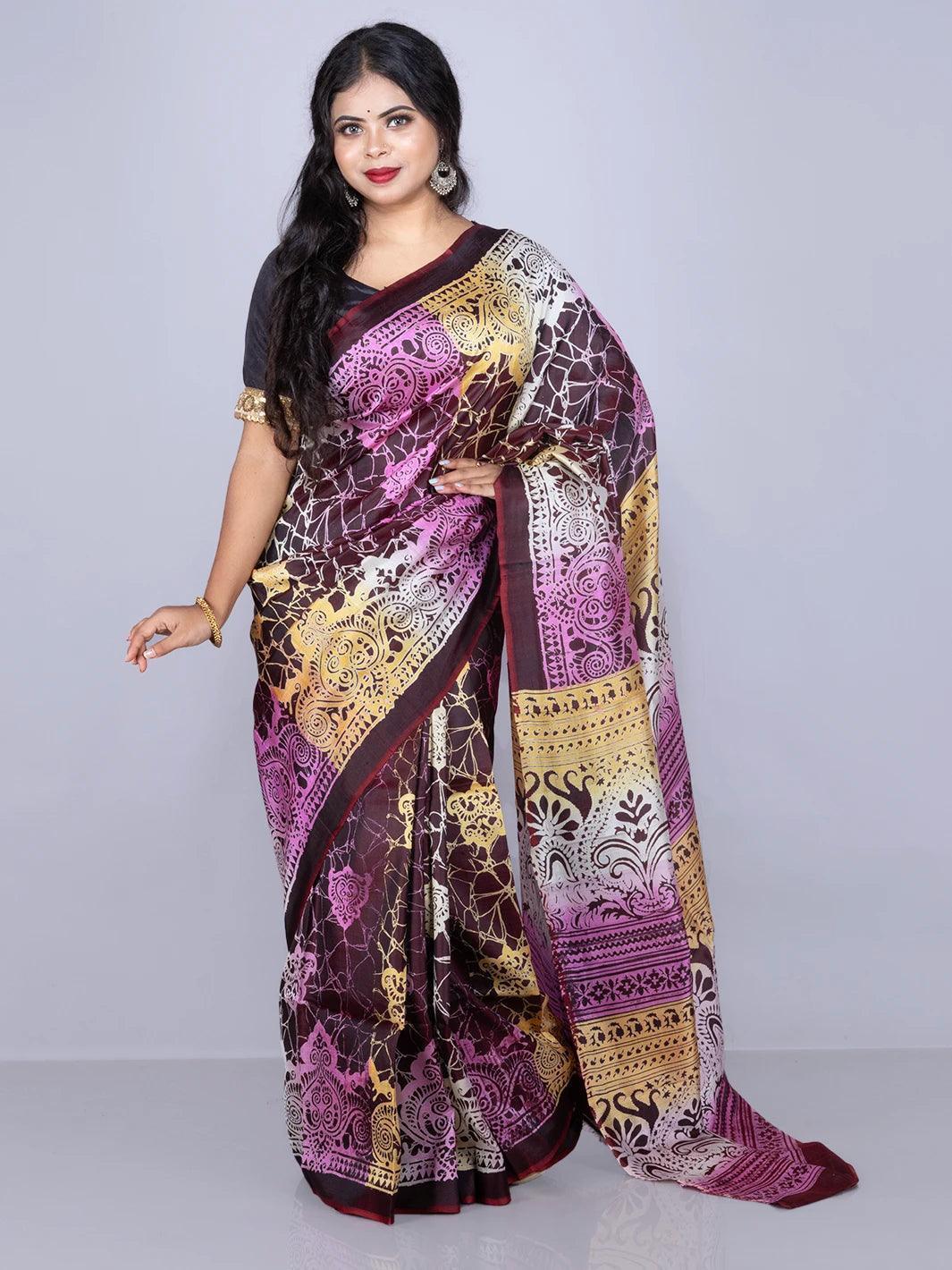 Wonderful Printed Bishnupuri Katan Silk Saree - WeaversIndia