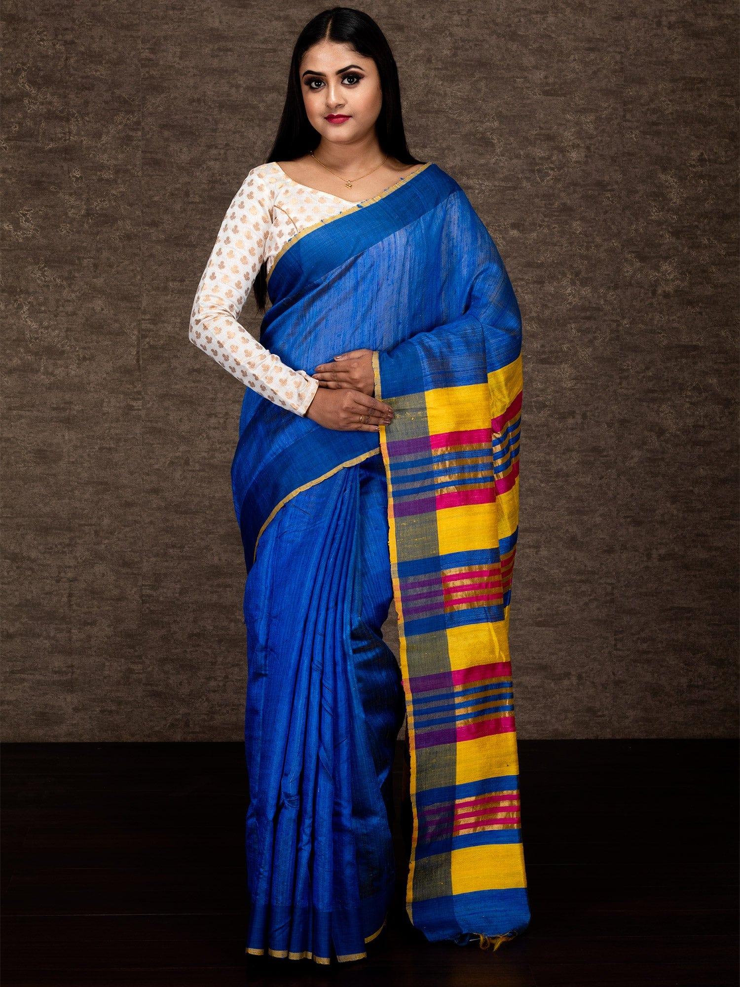 Wonderful Royal Blue Par Anchal Dupien Silk Saree - WeaversIndia