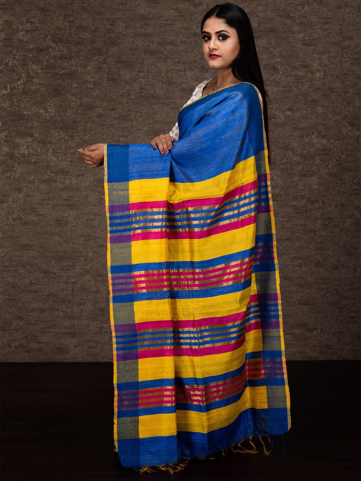 Wonderful Royal Blue Par Anchal Dupien Silk Saree - WeaversIndia