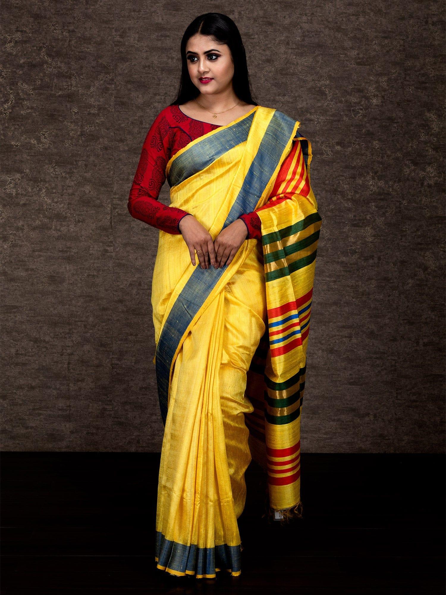 Wonderful Yellow Par Anchal Dupien Silk Saree - WeaversIndia