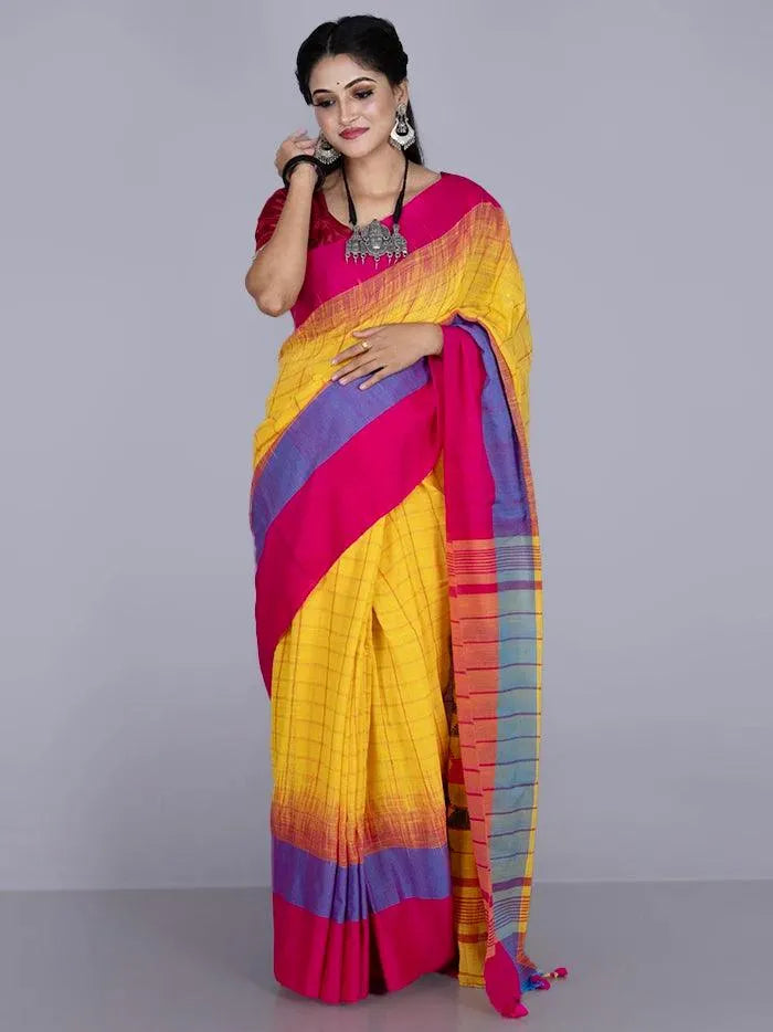 Yellow Allover Cotton Saree - WeaversIndia