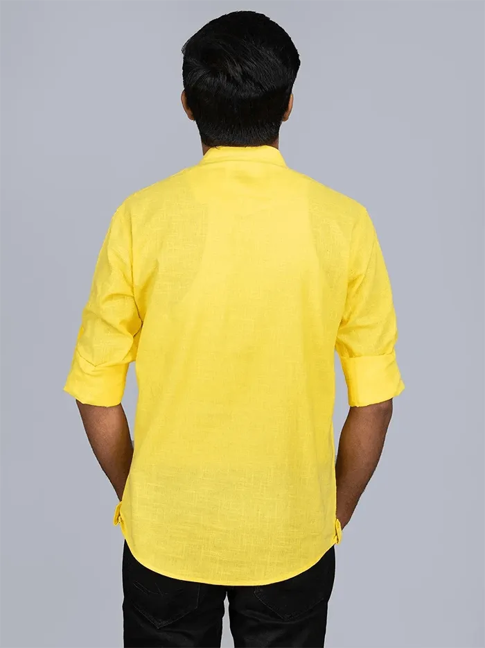 Yellow Handwoven Cotton Slab Men Short Kurta - WeaversIndia